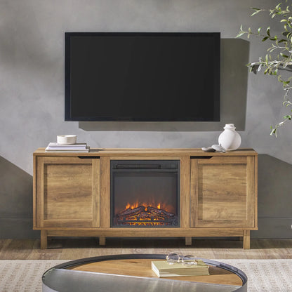Walker Edison Transitional 2-Door Fireplace TV Stand for TVs up to 65��, Reclaimed Barnwood