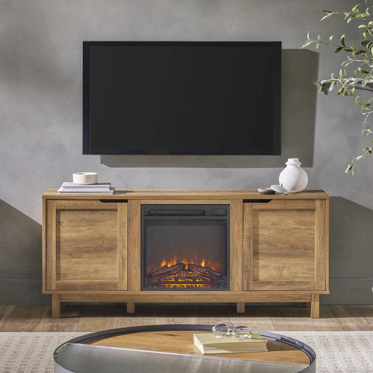 Walker Edison Transitional 2-Door Fireplace TV Stand for TVs up to 65��, Reclaimed Barnwood