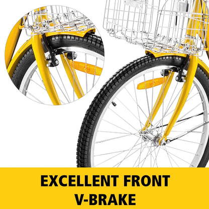 VEVOR 24"Adult Tricycle 7-Speed Three Wheel Bike Cruise Bike ,Seat Adjustable Trike with Bell, Brake System and Basket Cruiser Bicycles Size for Shopping