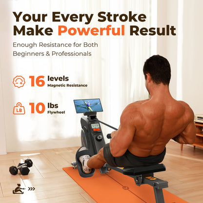 YOSUDA Magnetic Rowing Machine 350 LB Weight Capacity - Foldable Rower for Home Use with Bluetooth, App Supported, Tablet Holder and Comfortable Seat Cushion