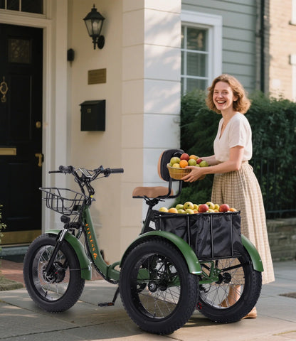 YEBEI Electric Tricycle for Adults Folding E-Trike Motorized Tricycle Electric 3 Wheels Trike Powerful 500W Motor Electric Tricycle 48V15AH Lithium Battery Max 20MPH 20*4.0�� Fat Tire Orange