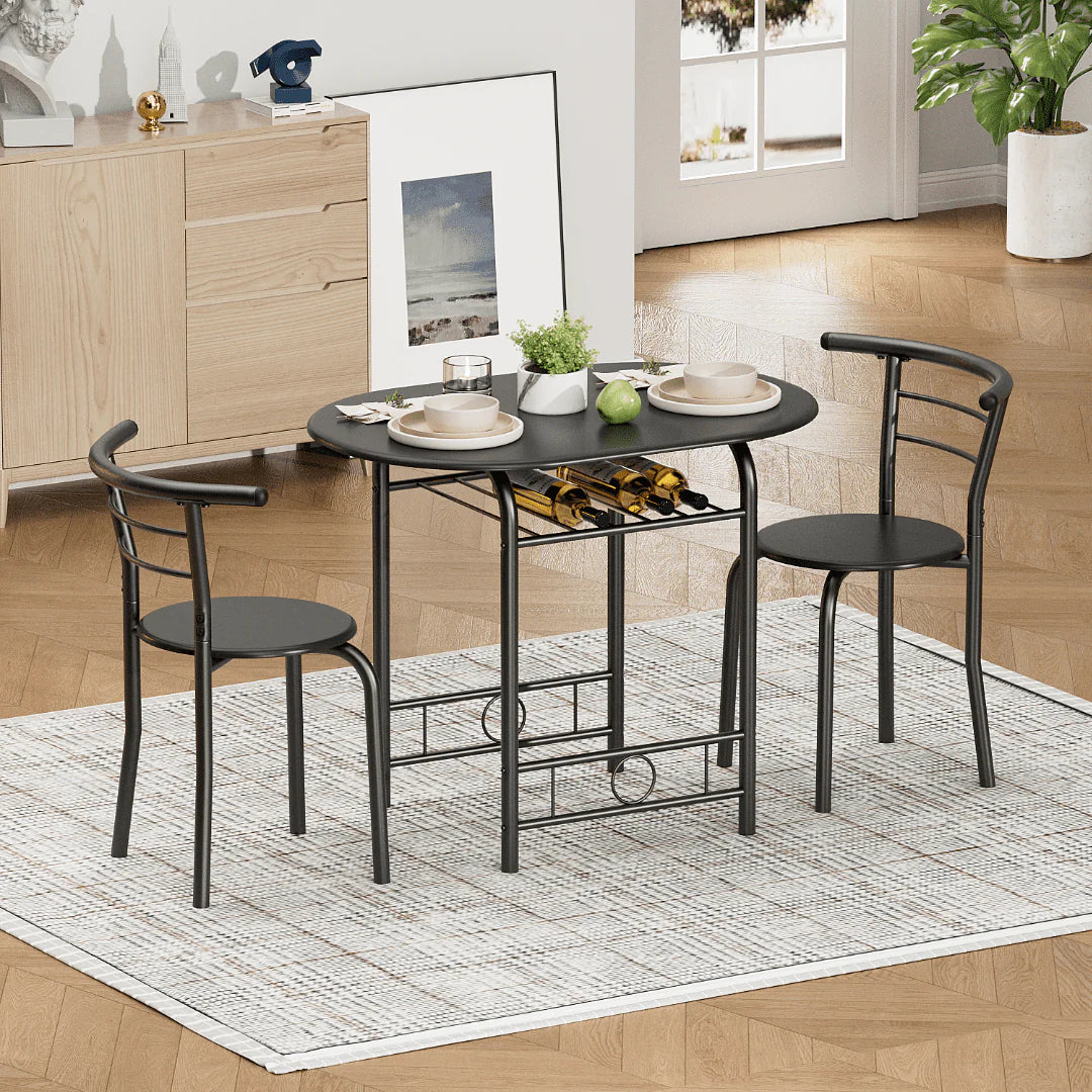 Vineego 3 Pieces Dining Set for 2 Small Kitchen Breakfast Table Set Space Saving Wooden Chairs and Table Set,Black