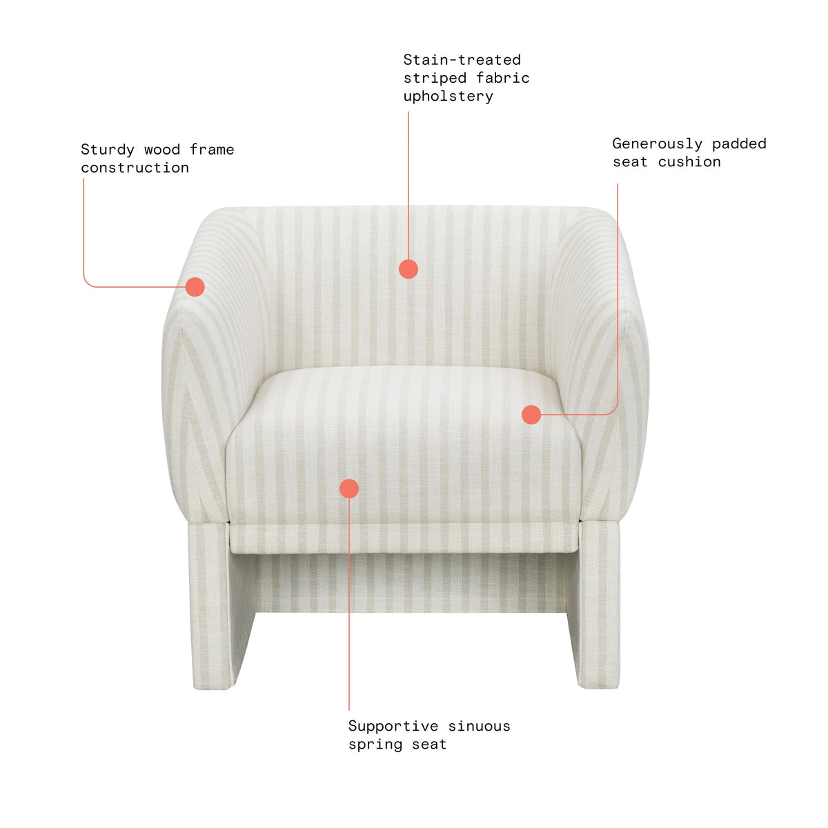 Beautiful Small Space Accent Chair by Drew Barrymore, Beige and White Linen