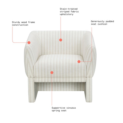 Beautiful Small Space Accent Chair by Drew Barrymore, Beige and White Linen