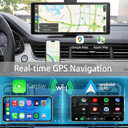 10.26" Wireless Carplay Screen 360 Rotation 4K Dash Cam Carplay & Android Auto Car Stereo Car Audio Receivers with 1080p Backup Camera GPS Navigation/Mirror Link/Voice Control/Siri