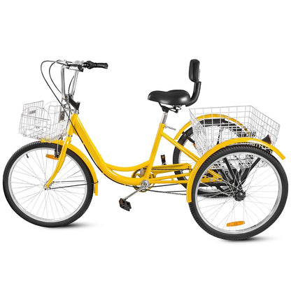 VEVOR 24"Adult Tricycle 7-Speed Three Wheel Bike Cruise Bike ,Seat Adjustable Trike with Bell, Brake System and Basket Cruiser Bicycles Size for Shopping