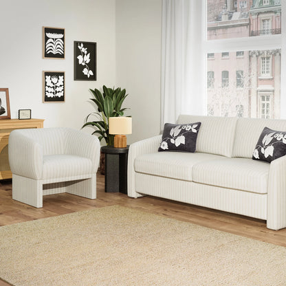 Beautiful Small Space Accent Chair by Drew Barrymore, Beige and White Linen