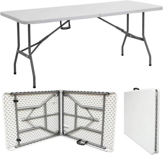 Amazing for less 8ft Folding Table White Plastic Portable Long Foldable Tables Indoor Outdoor Party Picnic Camping Fold Table 8 Foot (4ft, 6ft, 8ft)