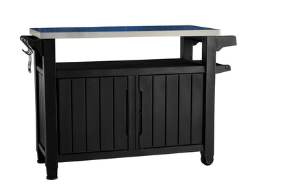 Unity XL Resin Serving Station, All-Weather Plastic and Metal Grill, Storage and Prep Table, Graphite