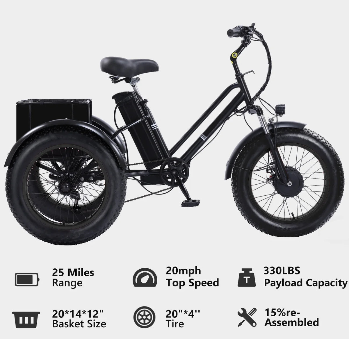 YEBEI Electric Tricycle for Adults Folding E-Trike Motorized Tricycle Electric 3 Wheels Trike Powerful 500W Motor Electric Tricycle 48V15AH Lithium Battery Max 20MPH 20*4.0�� Fat Tire Orange