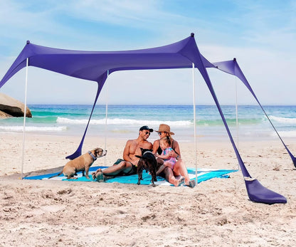 SUN NINJA 10x10.5 FT Pop-Up Beach Tent with Sand Shovel, Pegs & Stability Poles �C Navy Blue Sun Shelter for Beach, Camping & Outdoor Activities