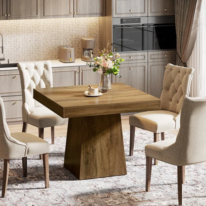 Tribesigns Square Dining Table for 4, 31.5-Inch Kitchen Table Small Dinner Table with Sturdy Pedestal Base, Farmhouse Dining Room Table for Home Dining Room, Living Room, Kitchen, Vintage Brown